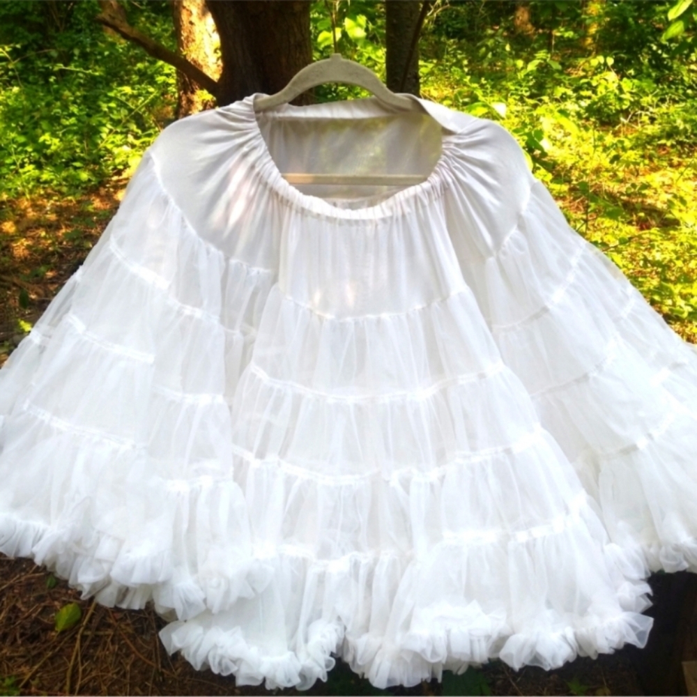 Vintage Petticoat Skirt Slip White Sam's Square Dancing 2Tier Elastic Waist